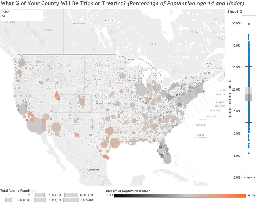 What of Your County Will Be Trick or Treating (Percenatage of Population Age 14 and Under)